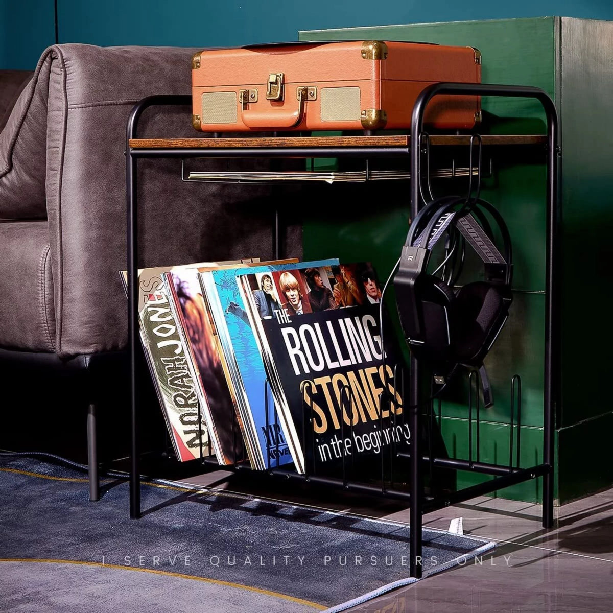 Record Player Stand with Record Storage D178267
