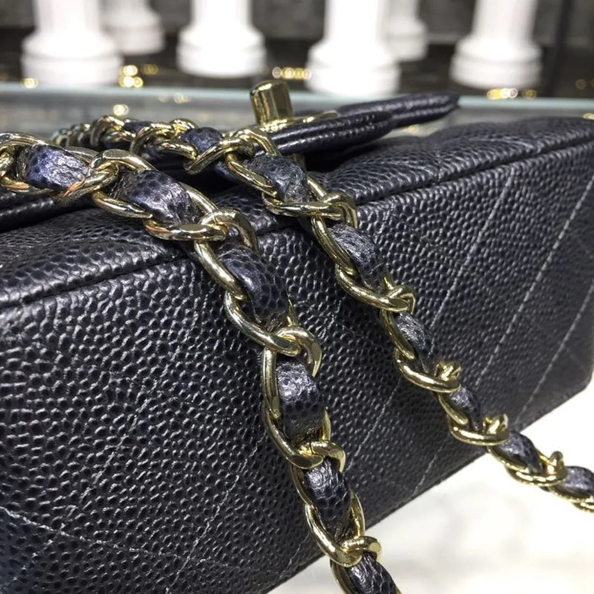 Black Caviar Mini Flap Bag Q750