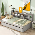 Twin Size Platform Bed with Bookcases and Drawers Gray Y688188