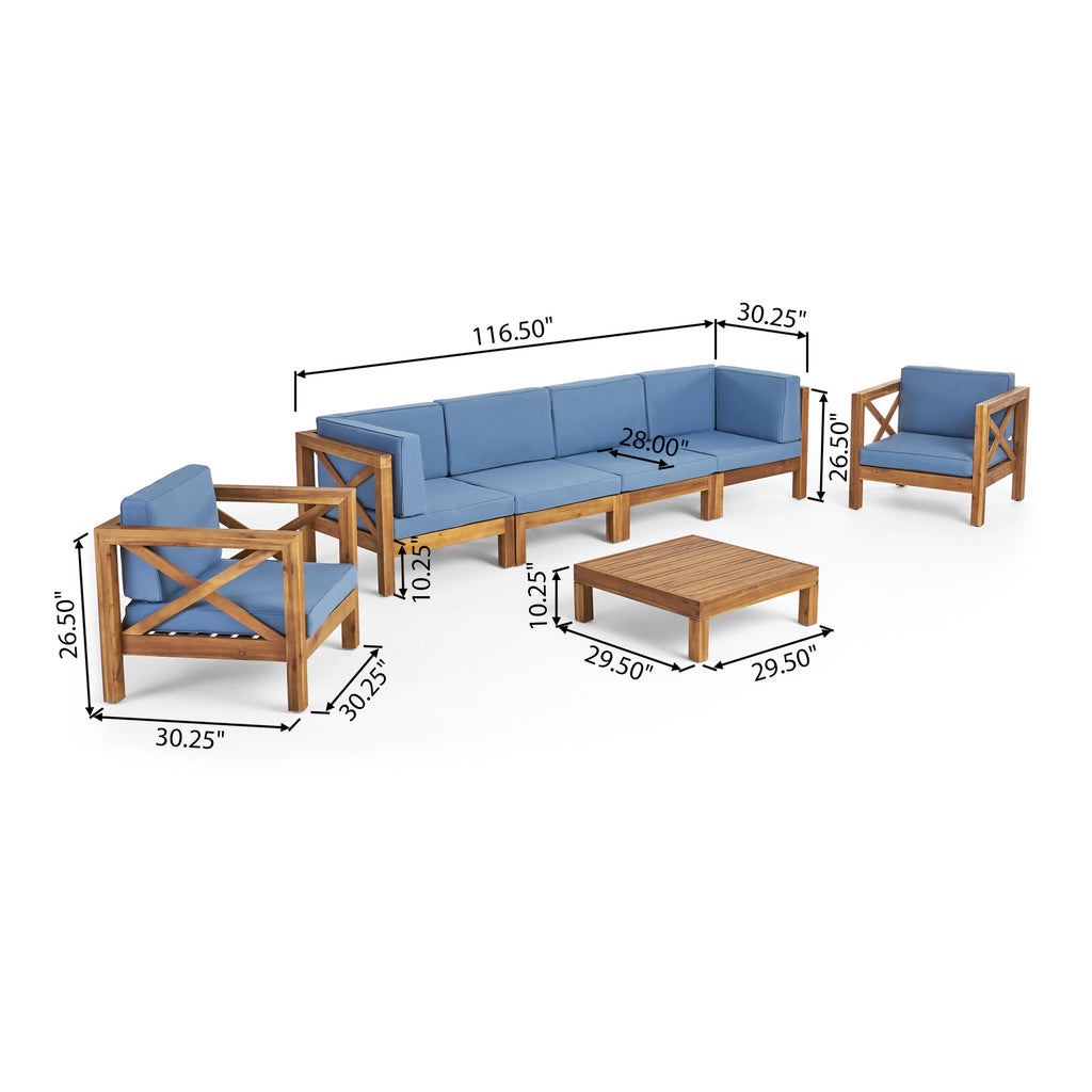 6 Seater Acacia Wood Sofa Chat Set X4796