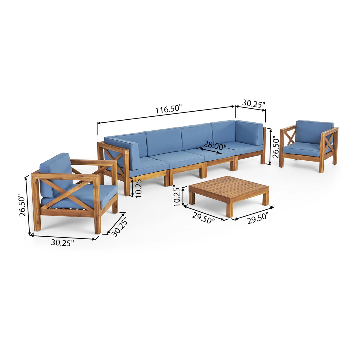 6 Seater Acacia Wood Sofa Chat Set X4796