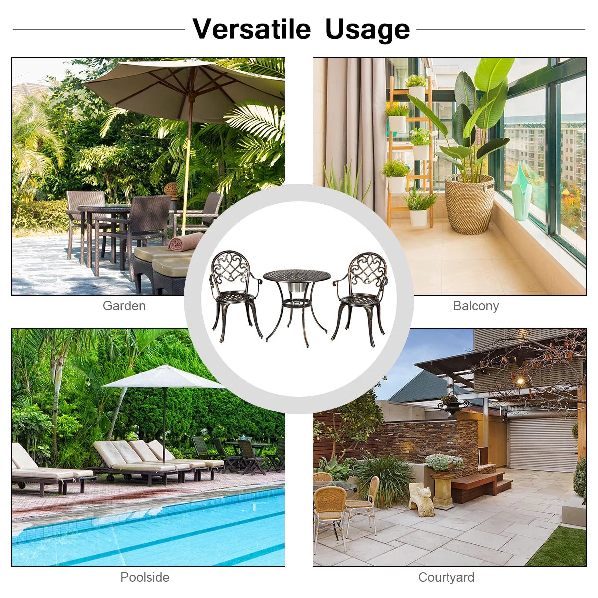 3 Pc Patio Dining Set with Ice Bucket T92343