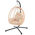 Hanging Egg Chair with Stand, UV Resistant Cushion & Pillow, 370lbs Capacity, Beige N878373