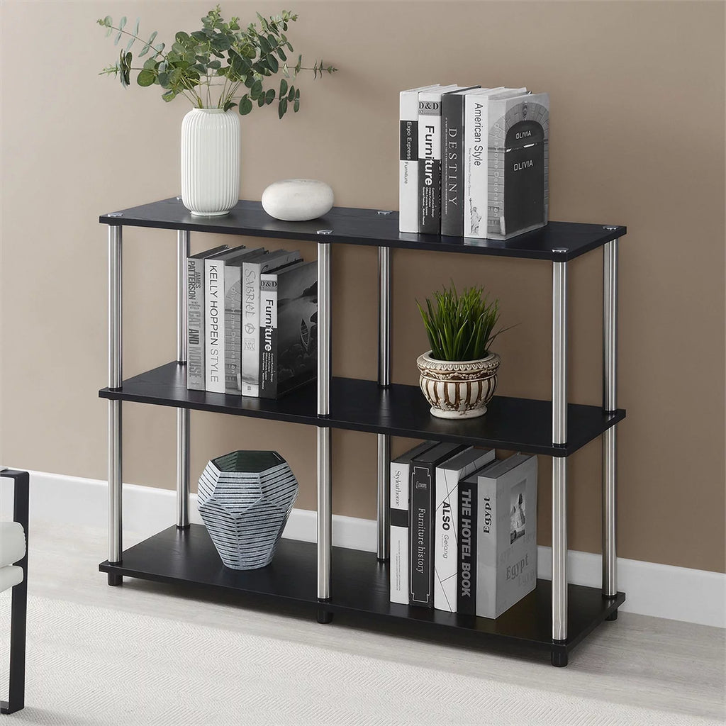 Black Wood Console Table with Shelves B4645