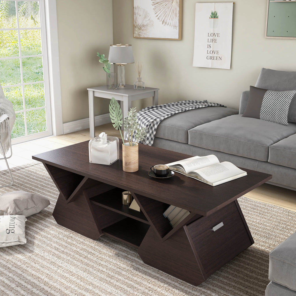 Espresso Wood Storage Coffee Table Q481