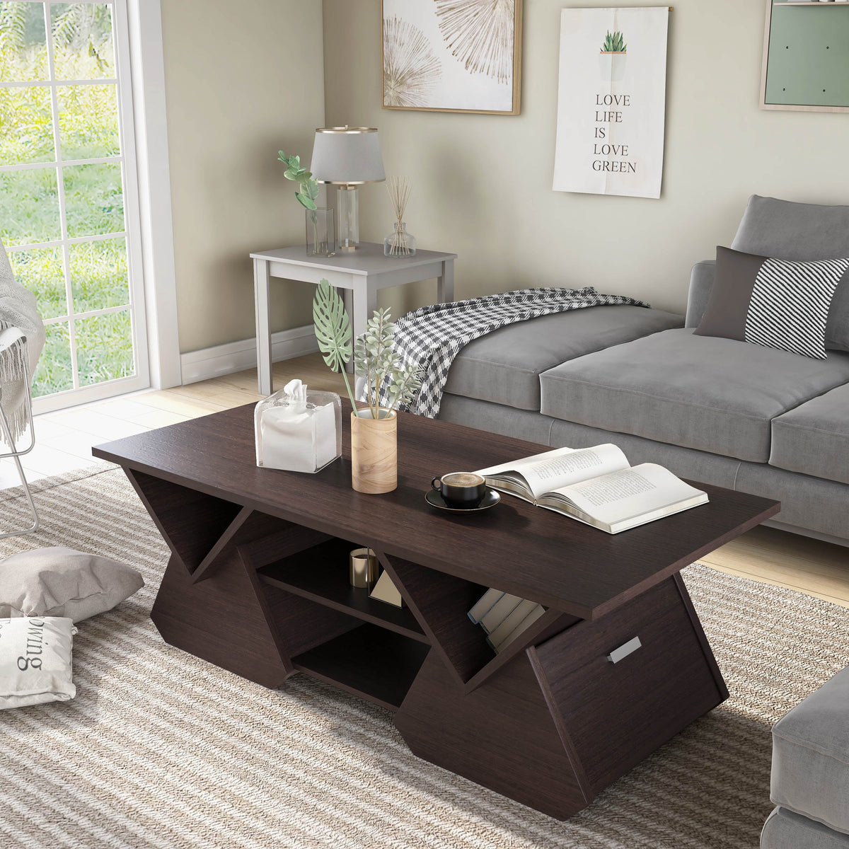 Espresso Wood Storage Coffee Table Q481