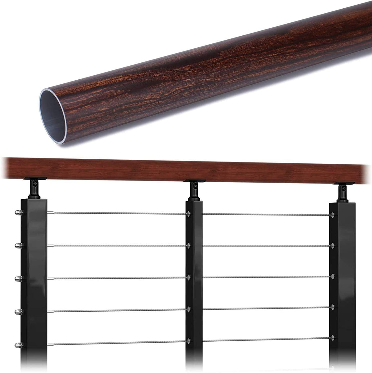 6.6ft Aluminum Cable Railing Handrail for Staircase and Deck Stair O639