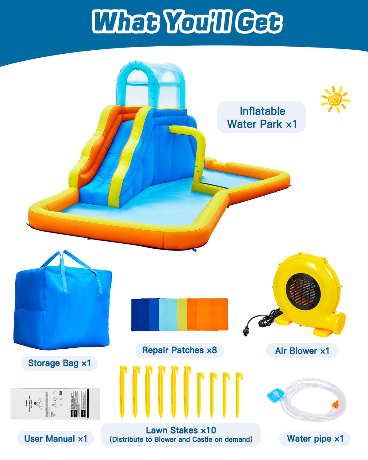 Kids Inflatable Water Slide Park with Blower, Climbing Wall, Splash Pool and Sprinkler K8665