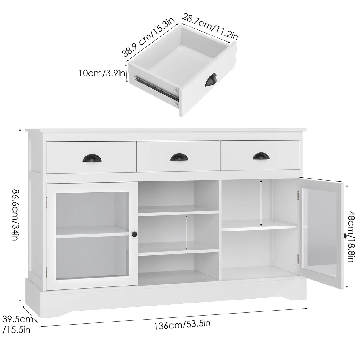 White 3 Drawer Sideboard Buffet X818300