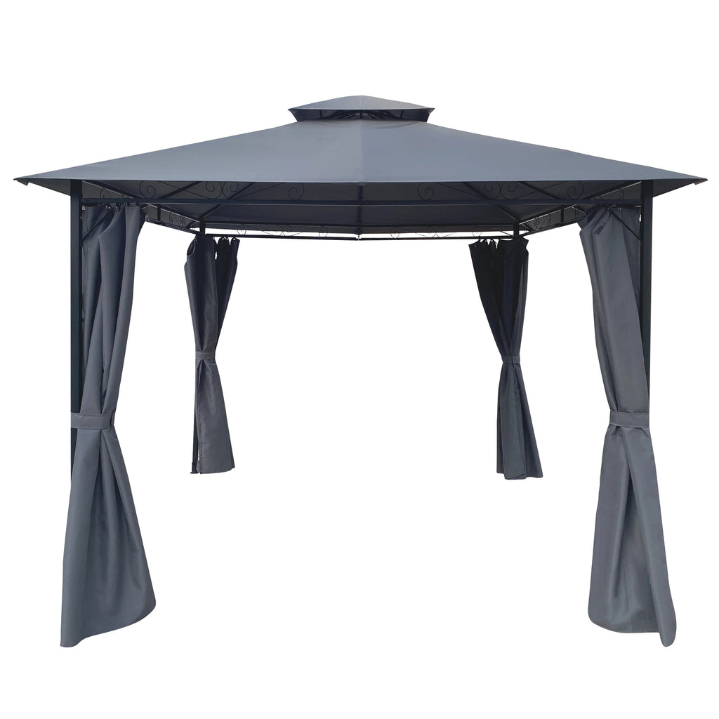 Gray Gazebo Canopy With Curtains Z407964