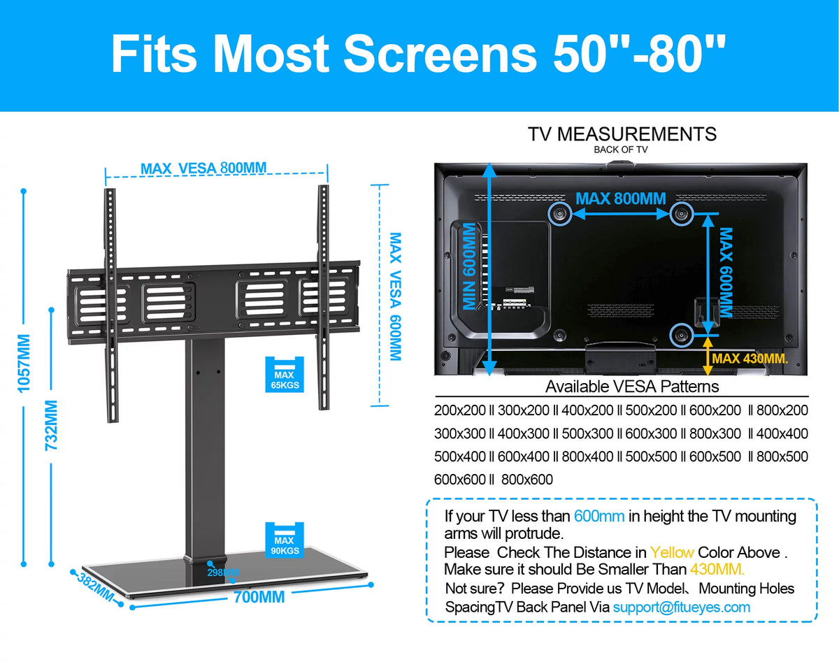 Universal Tabletop TV Stand up to 80 inch Flat Screen TV, Black G9695