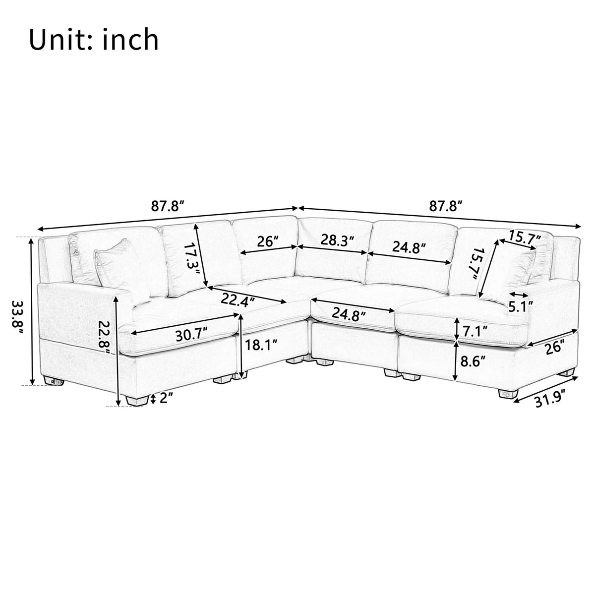 White Convertible L Shaped Sofa Y33256