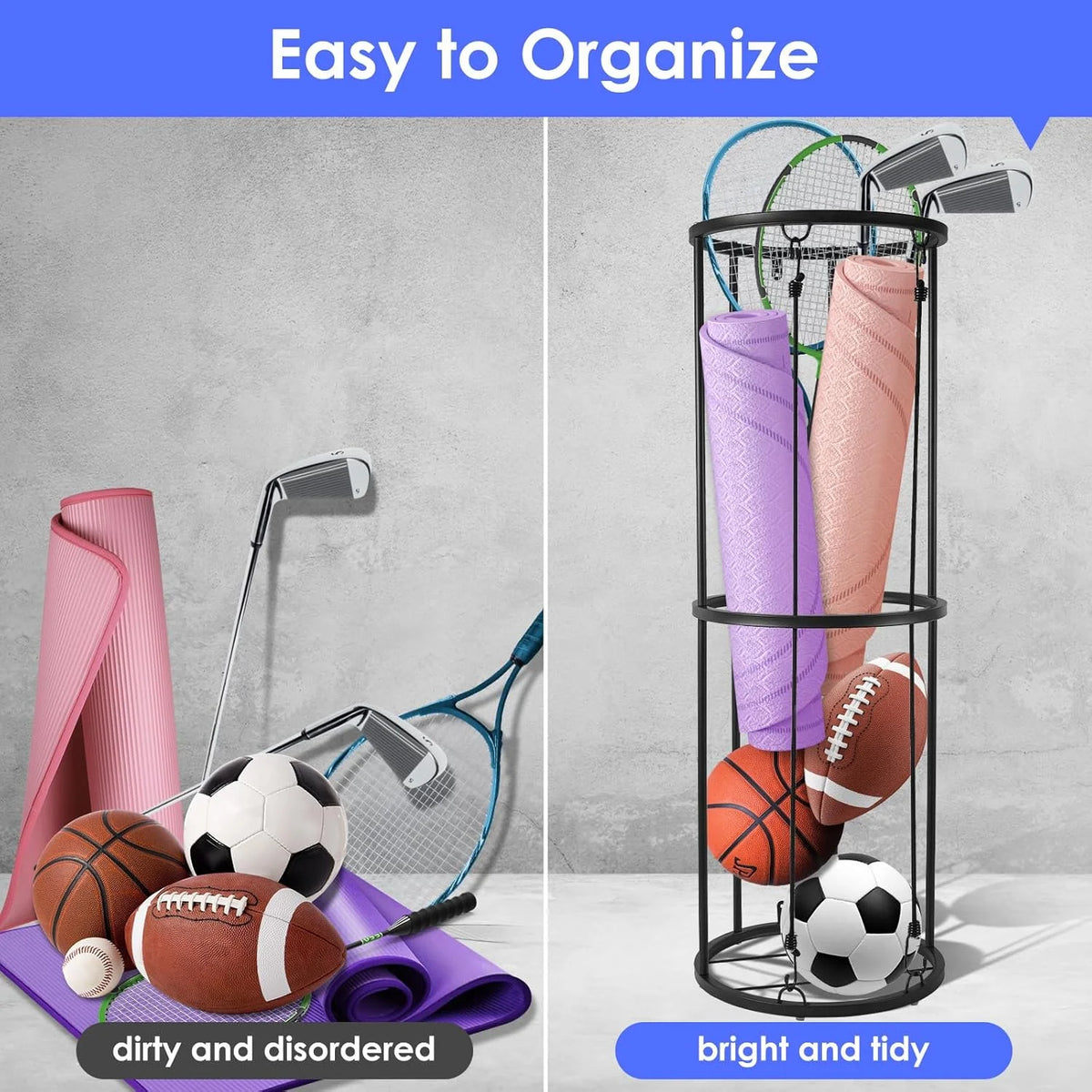 Wall-Mounted Vertical Ball Storage Rack for Basketball, Soccer, Volleyball, Football M2618