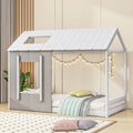 Wood Twin House Platform Bed with Roof and Window, Gray C6110