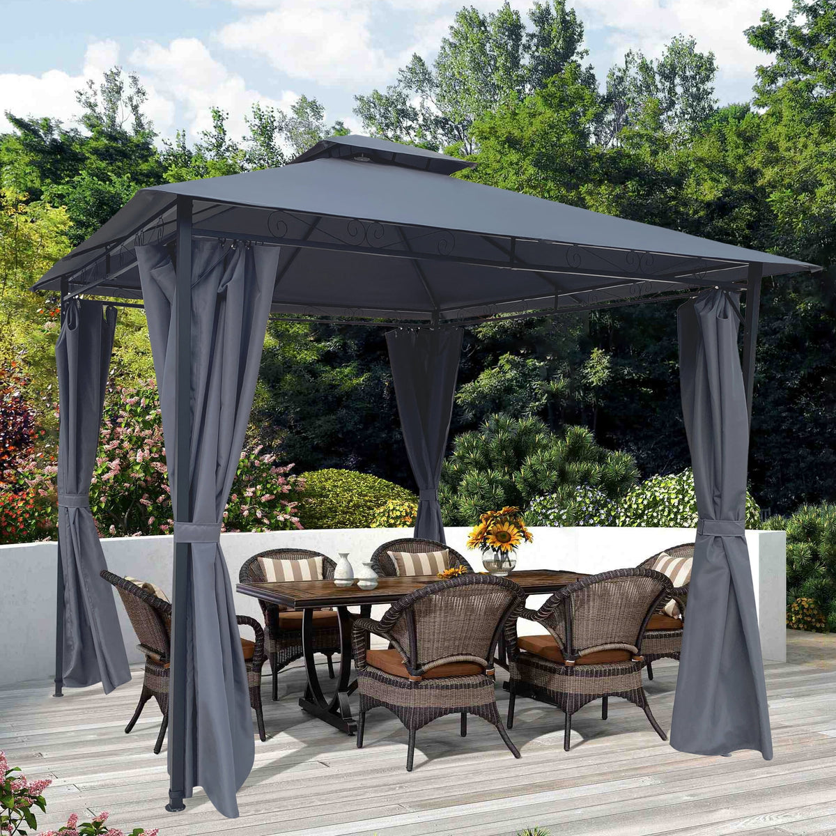 Gray Gazebo Canopy With Curtains Z407964