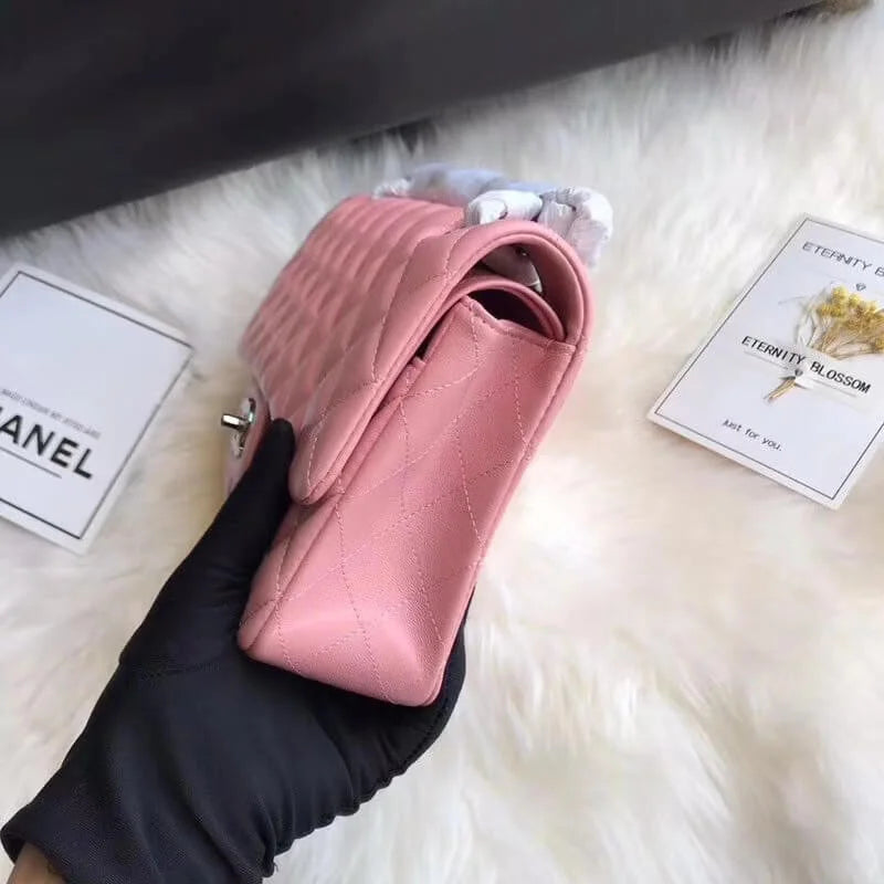 Pink Lambskin Leather Flap Bag Q474