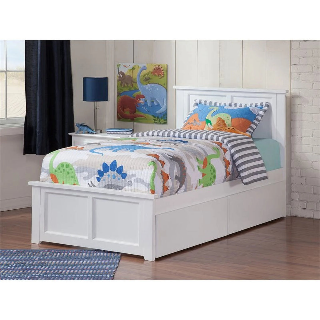 White Solid Wood Twin XL Storage Platform Bed L1688