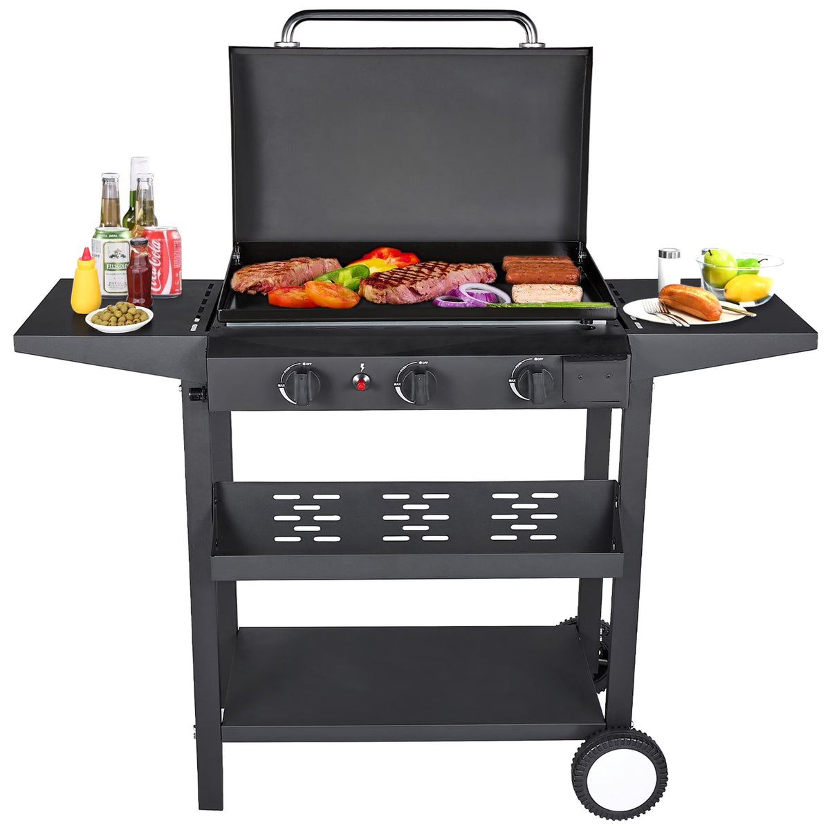 3 Burner BBQ Propane Gas Grill, Stainless Steel, Black A38720