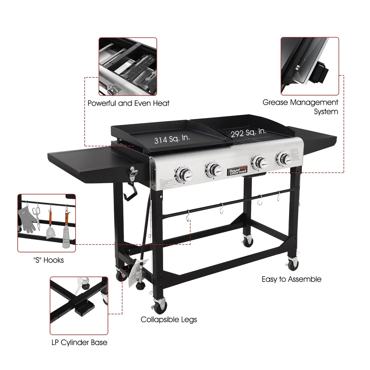 4-Burner Gas Grill and Griddle with Cover H688