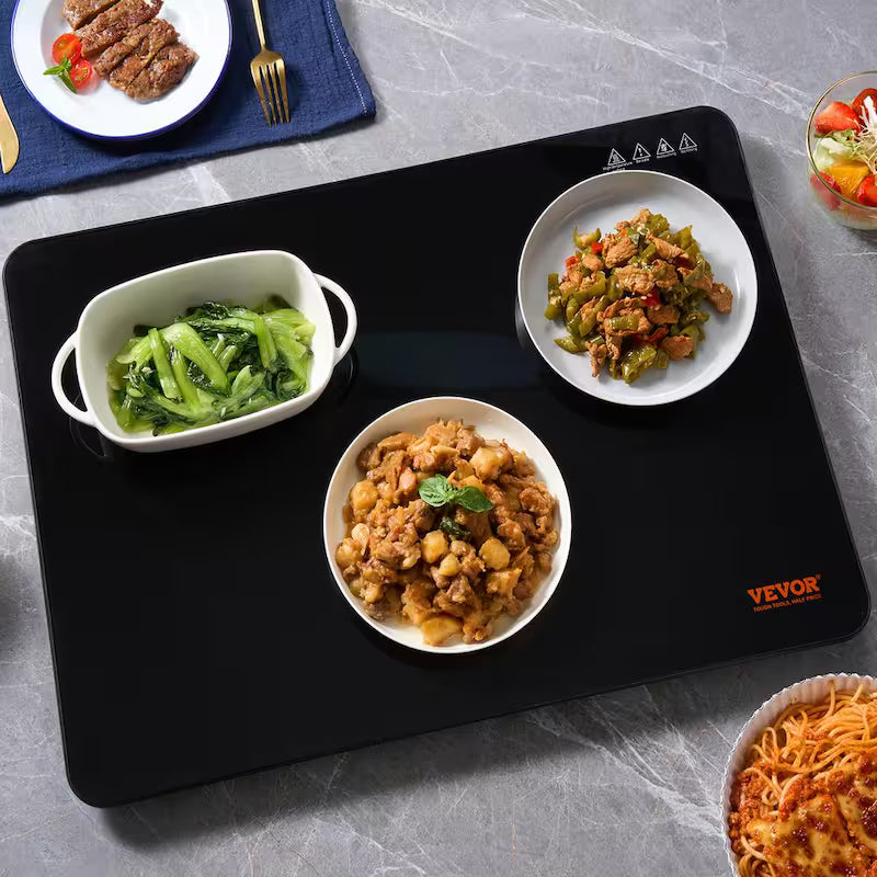Black Portable Tempered Glass Electric Warming Tray A9728