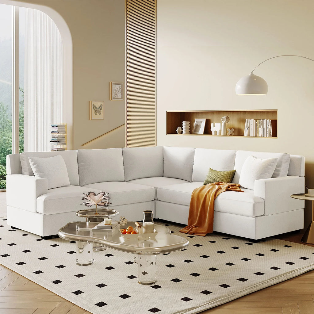 White Convertible L Shaped Sofa Y33256