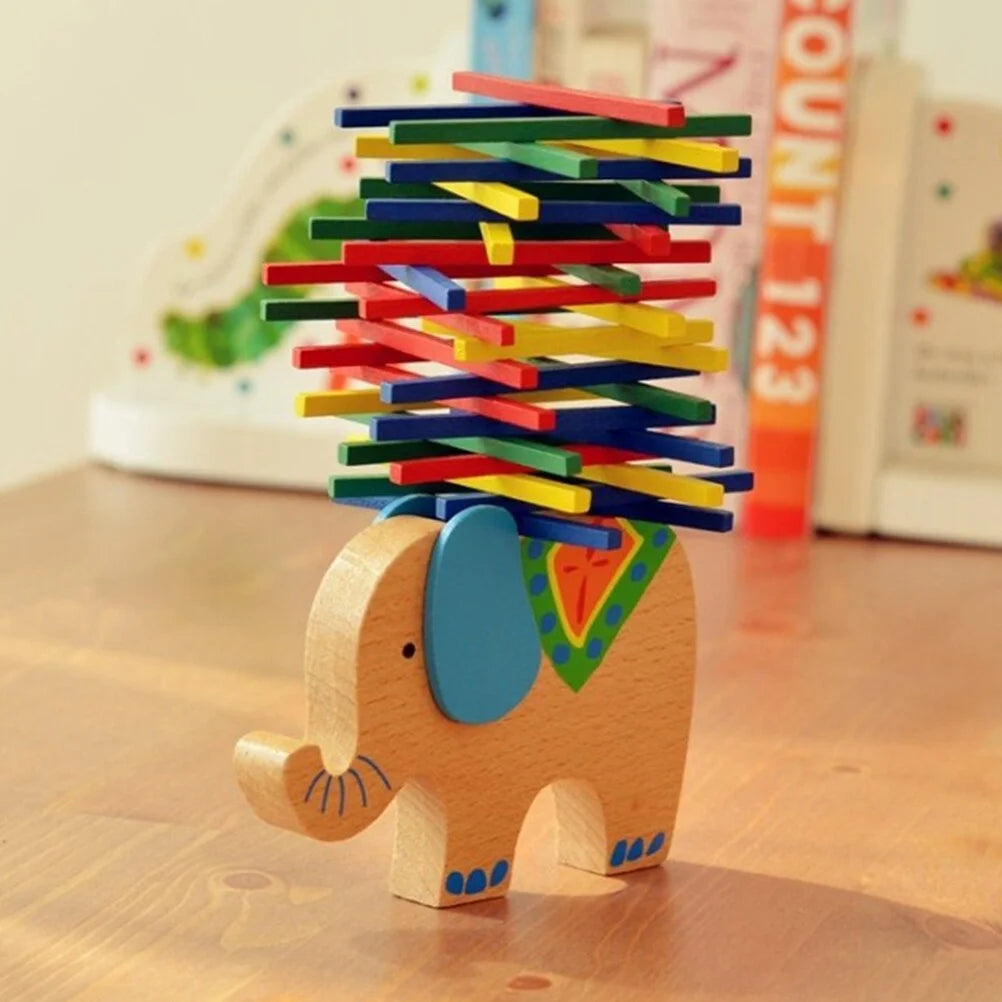 Wooden Stackable Building Blocks Set Balancing Games Playset Toys Educational Toys for Kids Children(Elephant) F5024