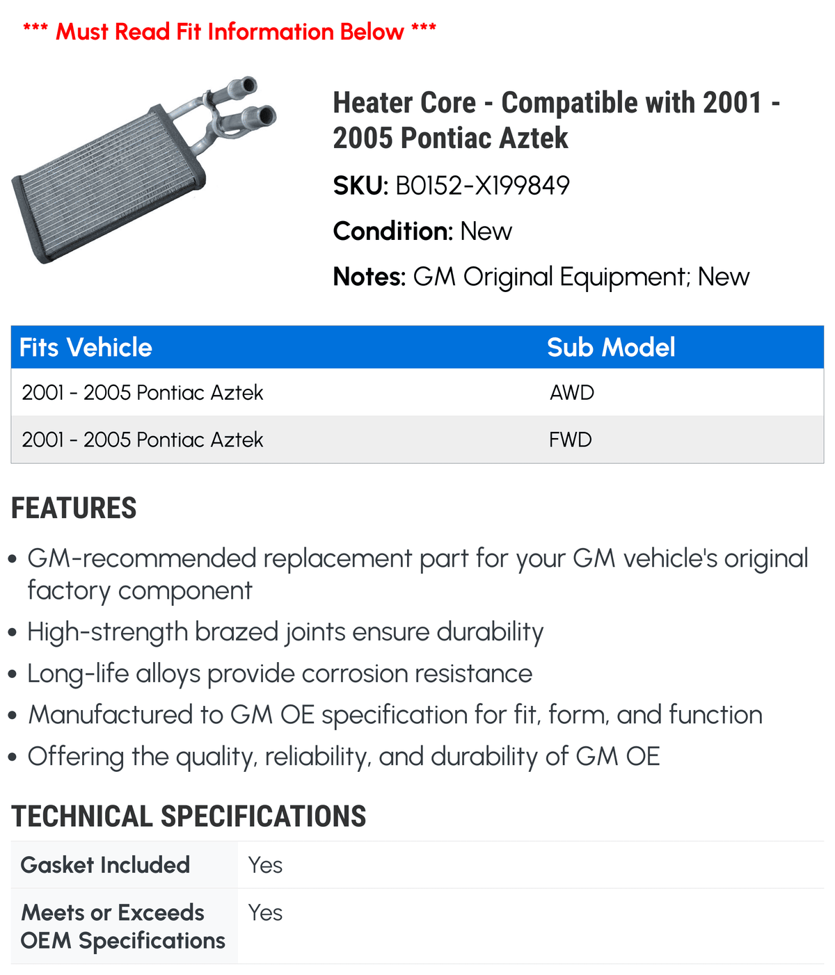 Heater Core Y525325