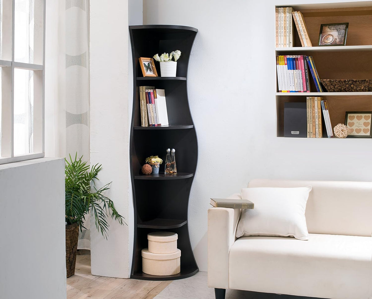 Walnut Wooden Corner Bookcase K256859