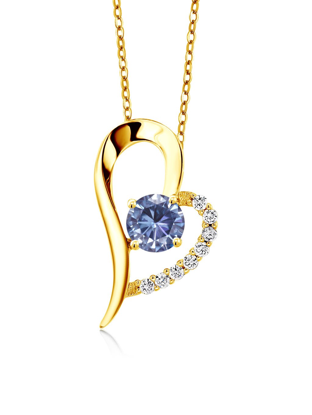 18K Yellow Gold Plated Silver Persian Blue Moissanite Heart Shape Pendant Necklace with 18 inch Chain M31389