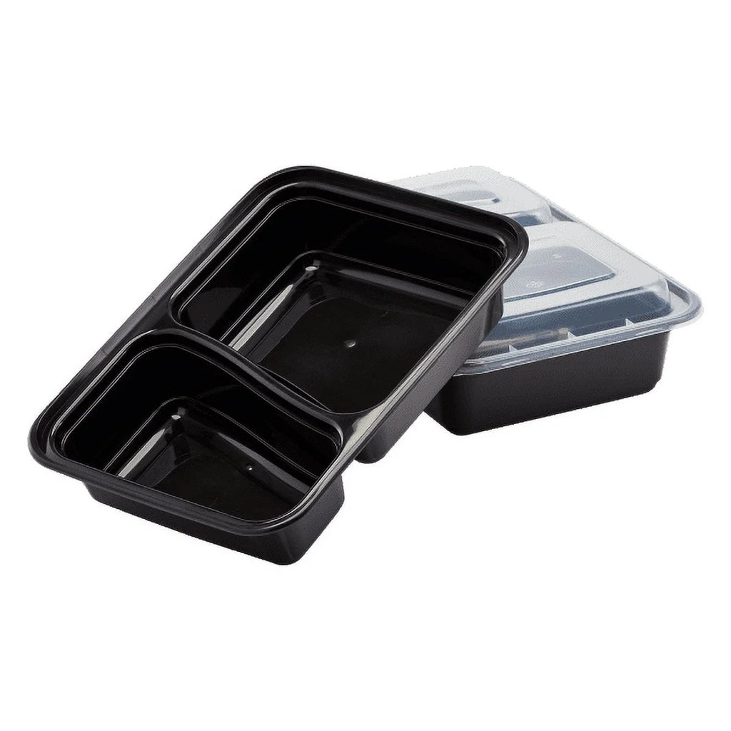 38 oz. Black Rectangular 2-Compartment Food Containers with Clear Lids G89960