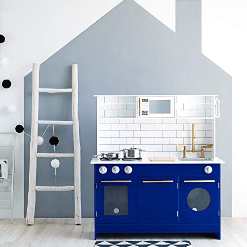 Wooden Play Kitchen with Refrigerator, Oven, Sink, and Storage Space, White C4919