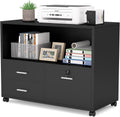 Black 3 Drawer Mobile Lateral Filing Cabinet with Lock and Rolling Wheels U33865