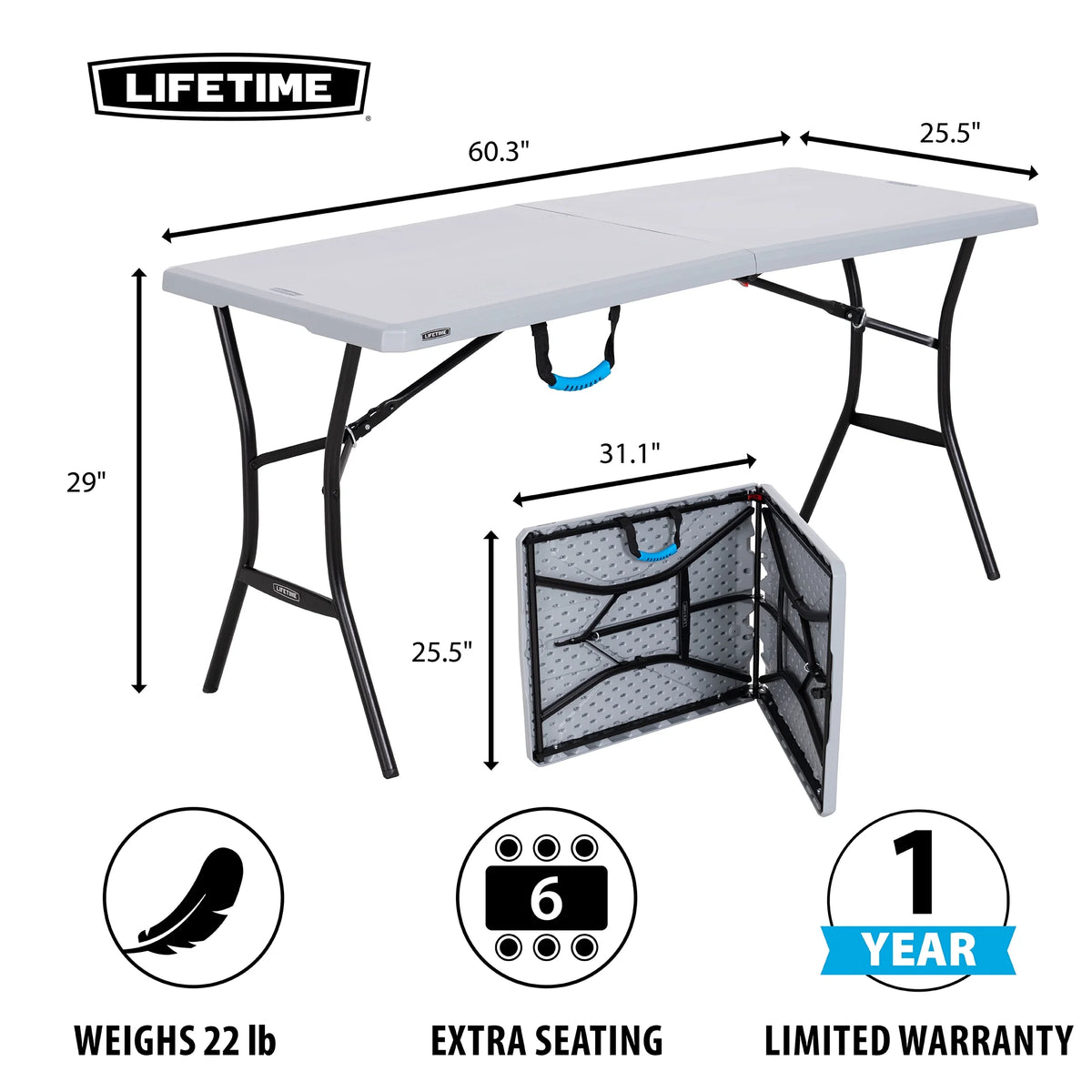 Gray 5 Foot Rectangle Fold-in-Half Table X424208