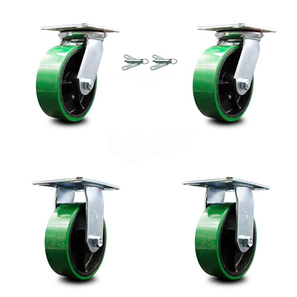 Set of 4 Polyurethane Swivel Casters with Green Wheels K1191