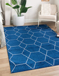 Navy Blue/Ivory 9' x 12' Geometric Trellis Rug Z29563