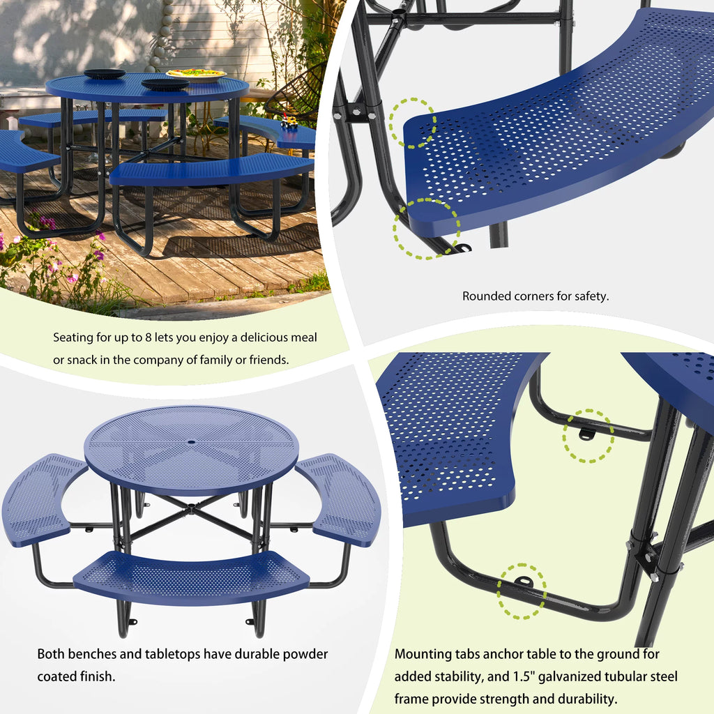 46'' Steel Round Picnic Table with Umbrella Hole Z6466