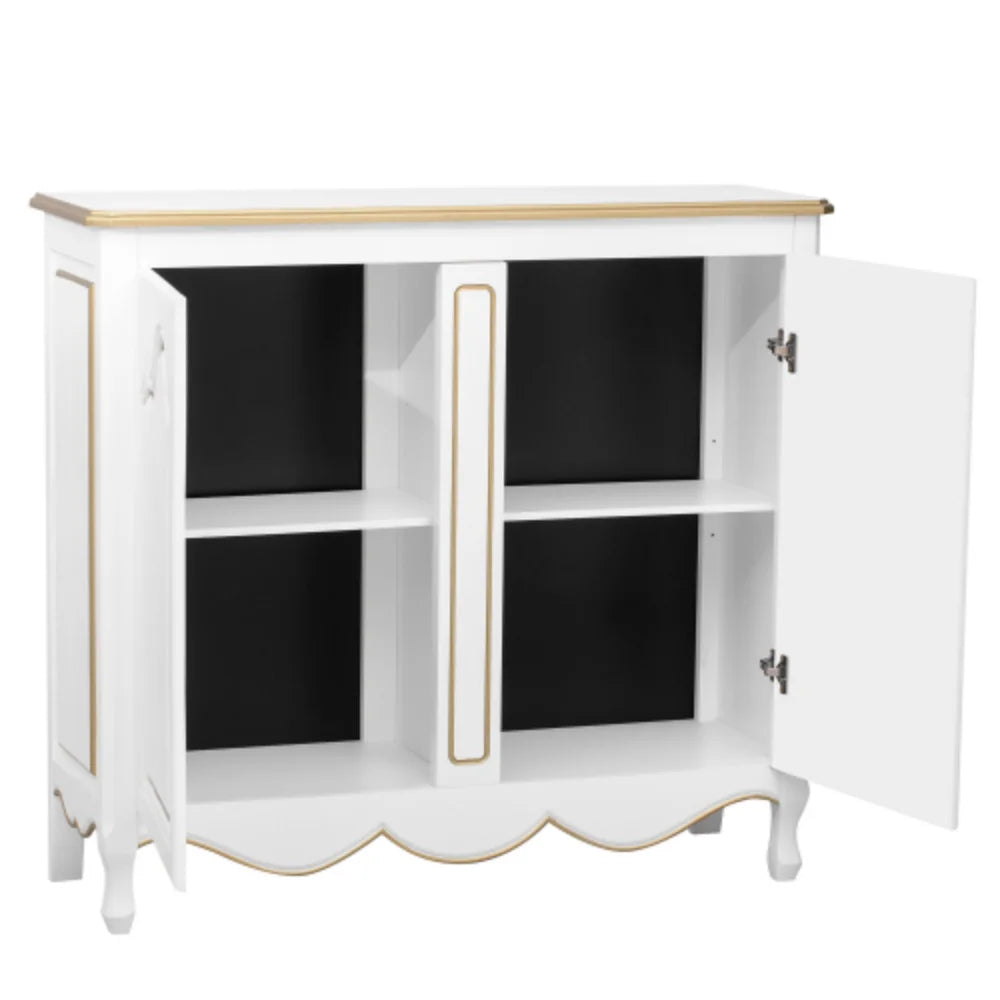 White Storage Cabinet with 2 Doors and Solid Wood Legs V77968