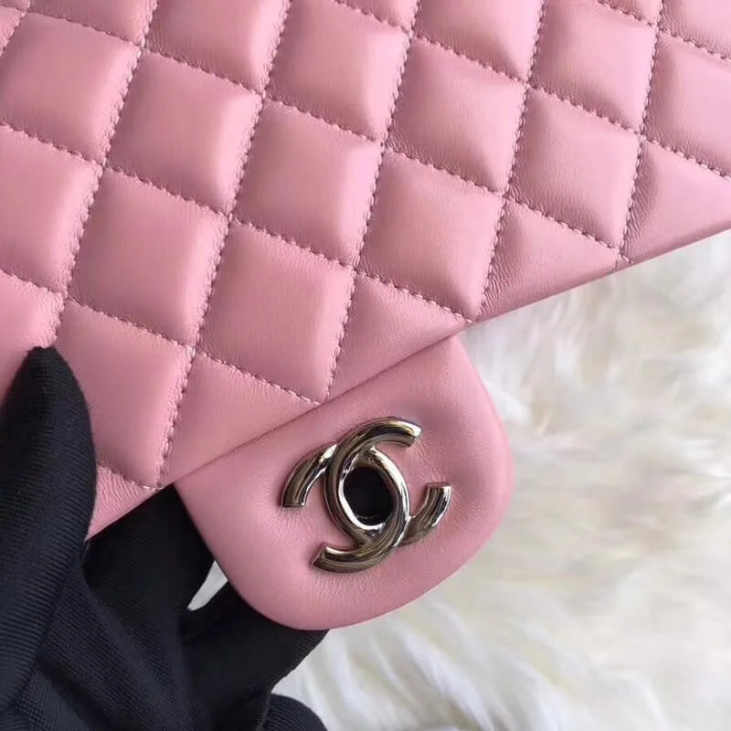 Pink Lambskin Leather Flap Bag Q474