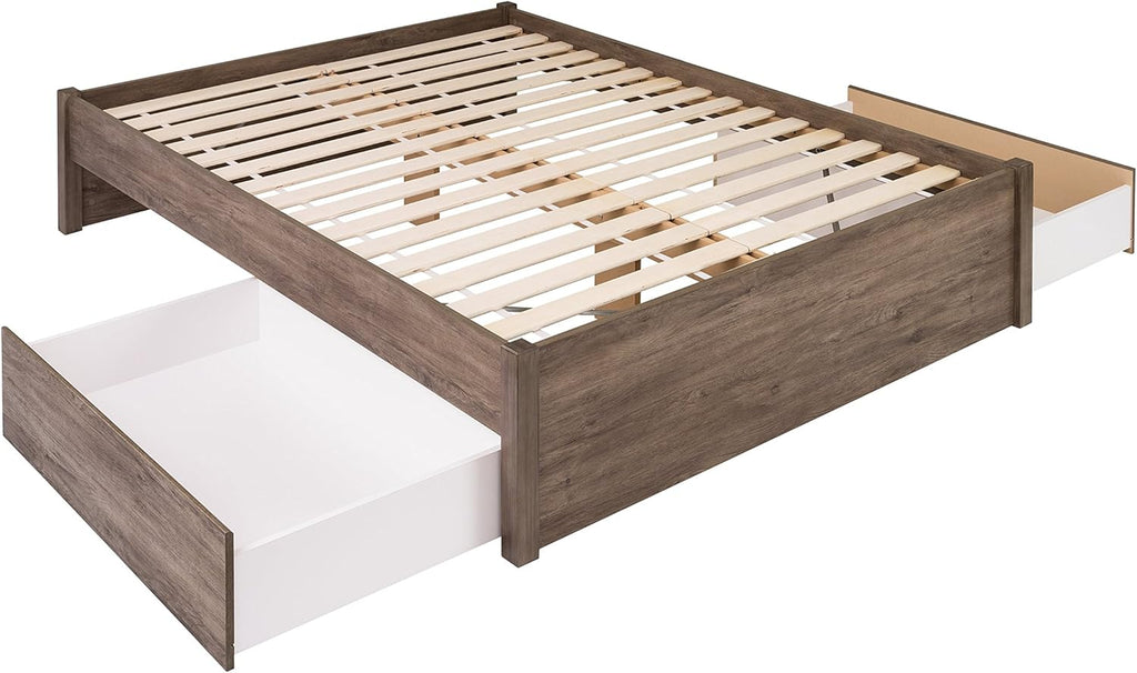 Queen 4-Post Platform Bed with 2 Drawers, Drifted Gray P96656