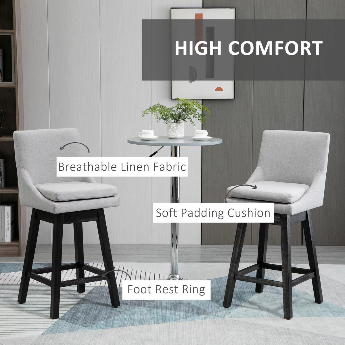 Light Gray Upholstered Swivel Bar Stools Set of 2 P914