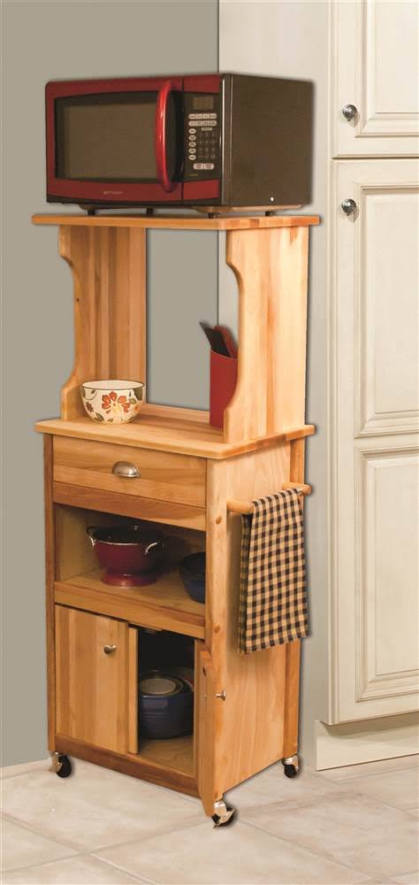 Natural Microwave Cart with Open Storage T9668