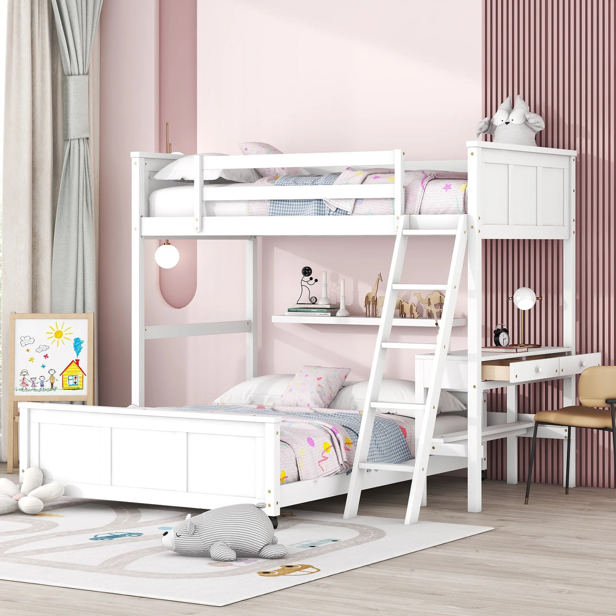Twin Over Full Bunk Bed with Desk and Storage Drawers Q426505