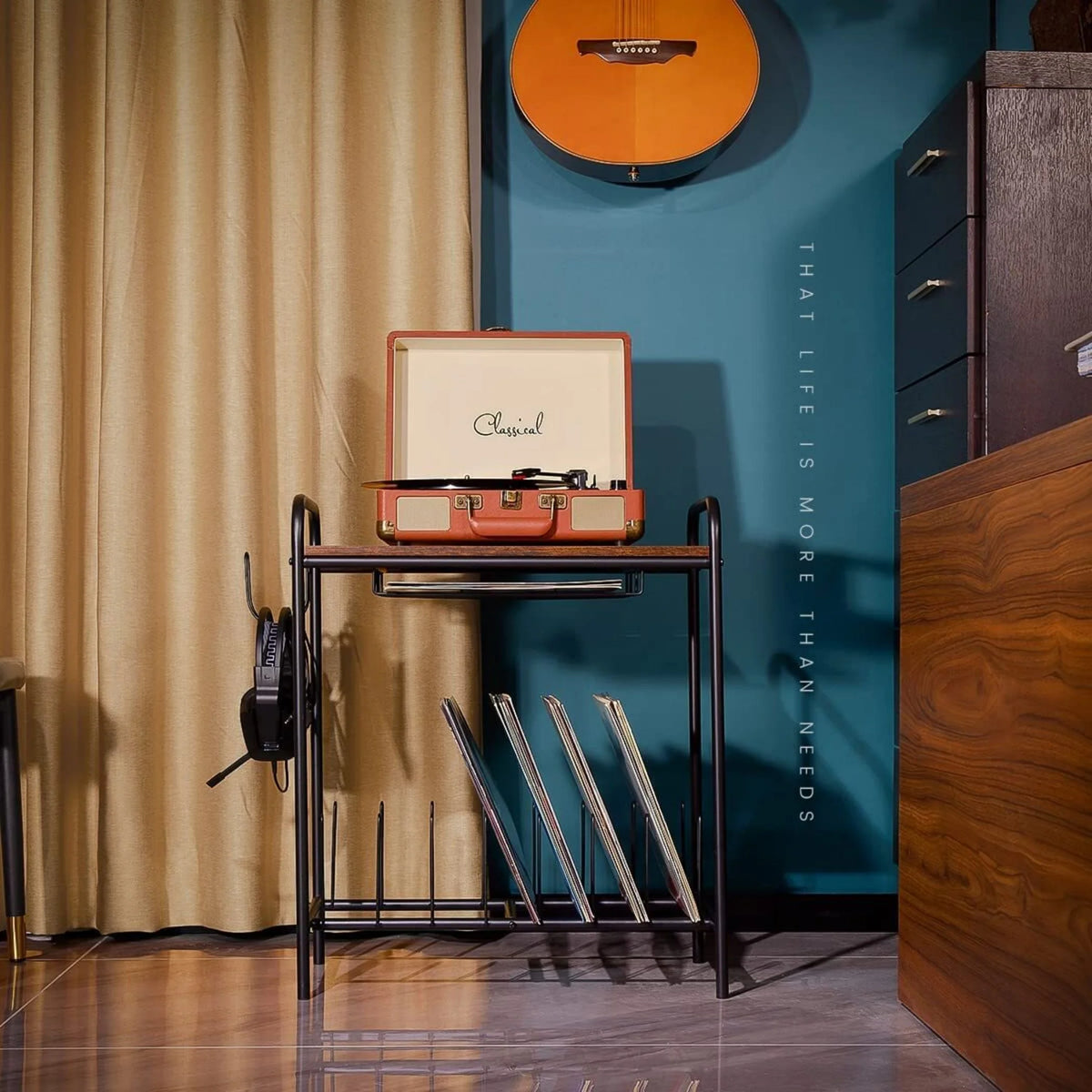Record Player Stand with Record Storage D178267