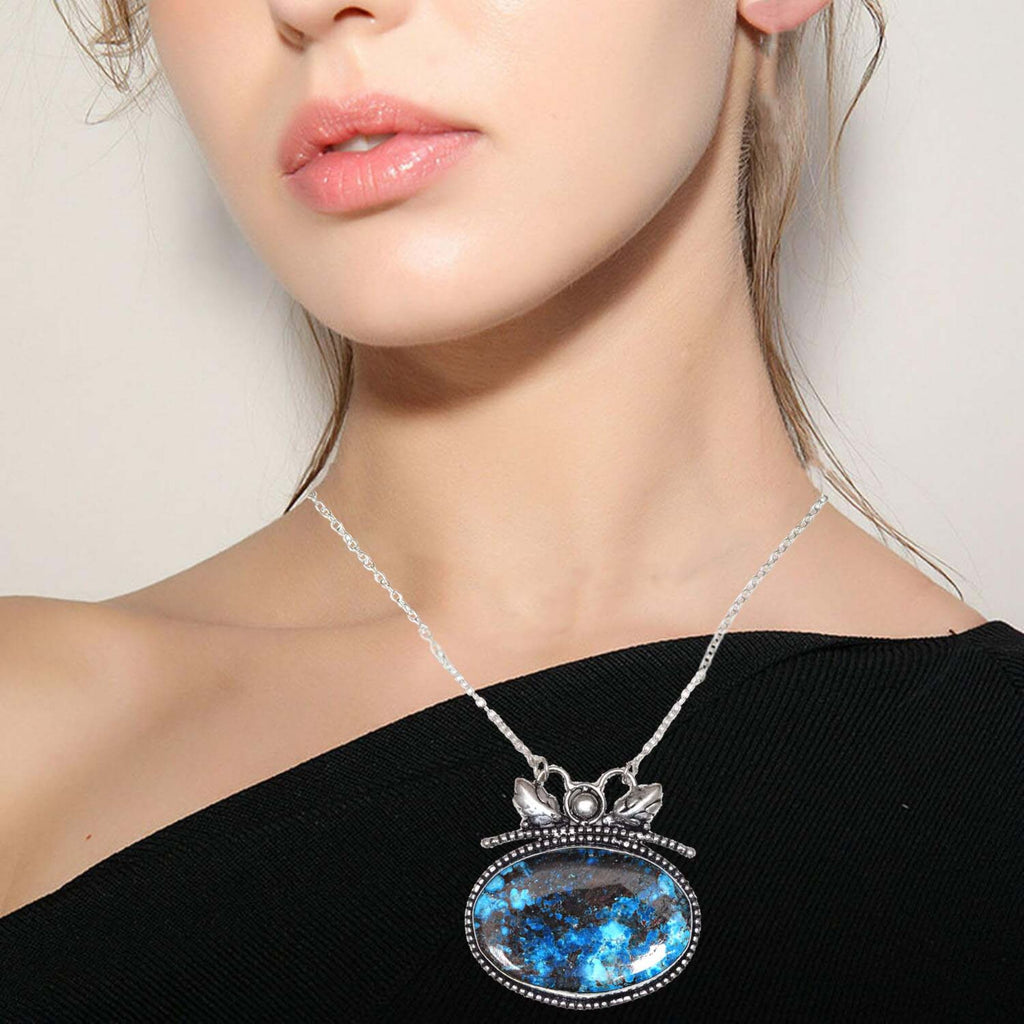 Azurite Silver Sterling Gemstone Beads 20" Chrysocolla Round Necklace Q88558