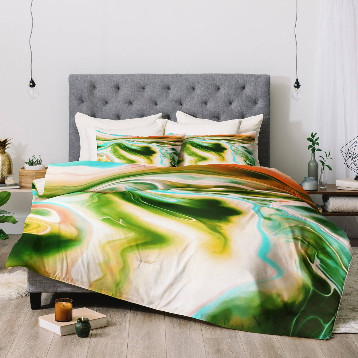 Queen Abstract Watercolor Marble Comforter H6159