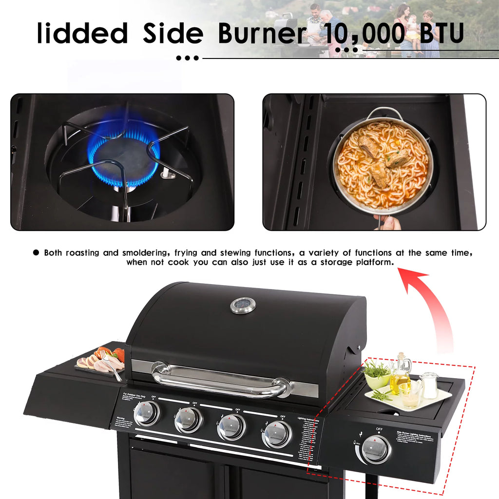 4-Burner Propane Gas Grill with Side Burner V165