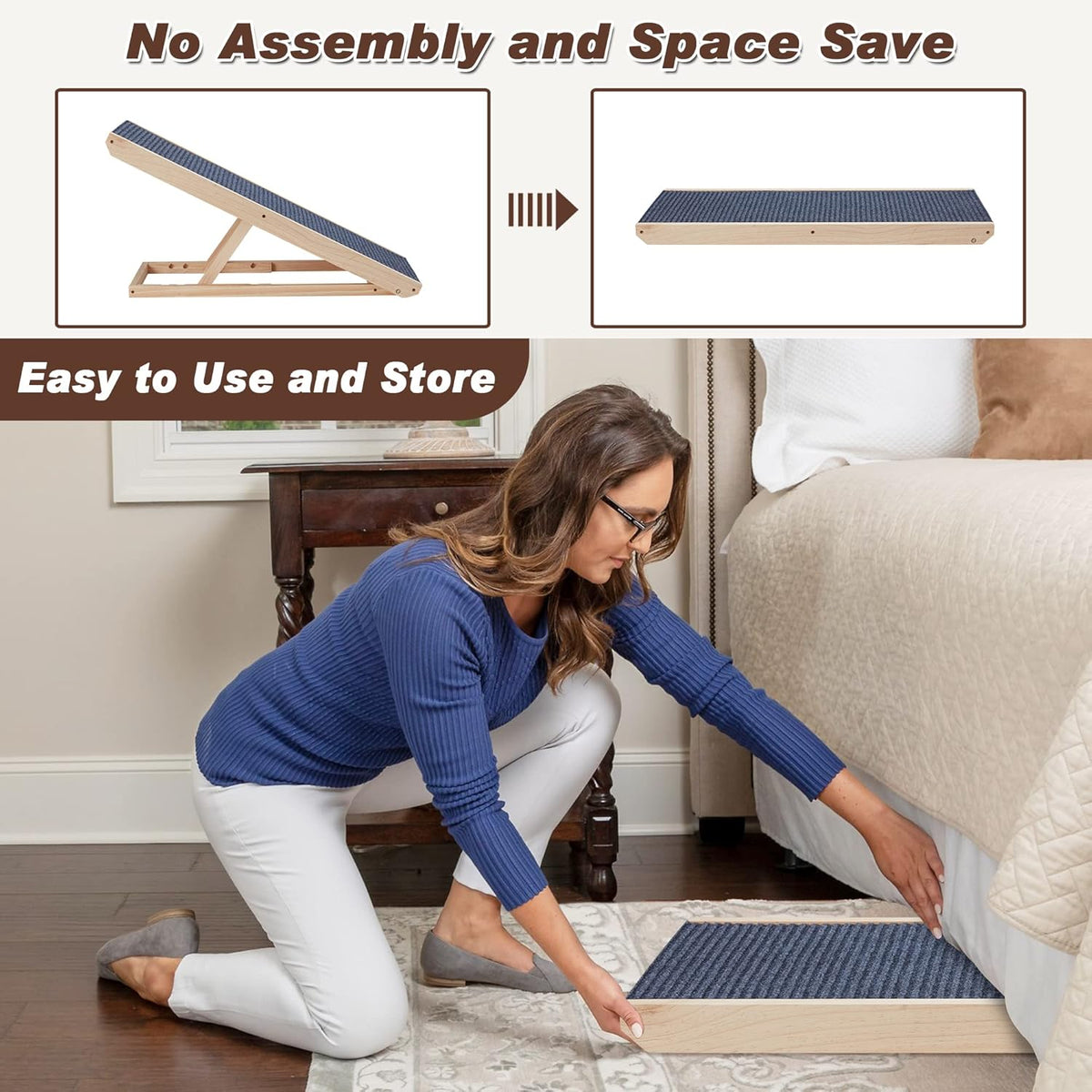 4-Layer Folding Wooden Pet Ramp with Paw Traction Mat, 39.4" Long, Pack of 2 U770