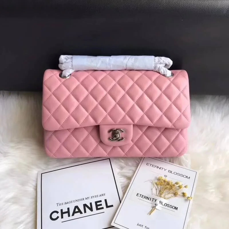 Pink Lambskin Leather Flap Bag Q474