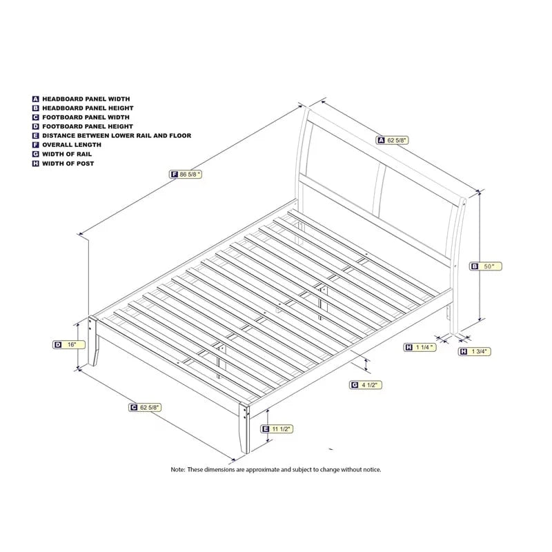 Solid Wood Queen Platform Bed in Walnut S904
