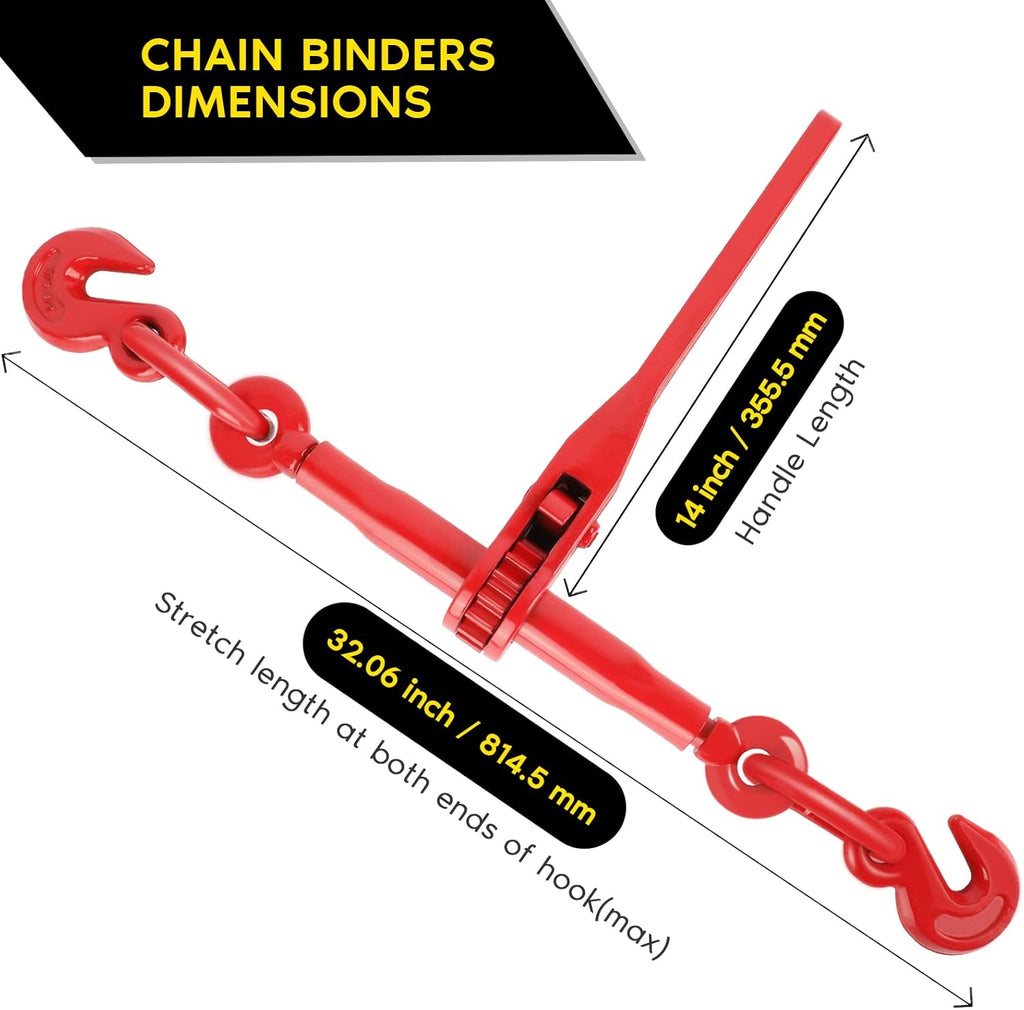 Ratchet Chain Binder 3/8-1/2 Inch, 2 Pack, 9200 LBS Working Load Capacity B193247